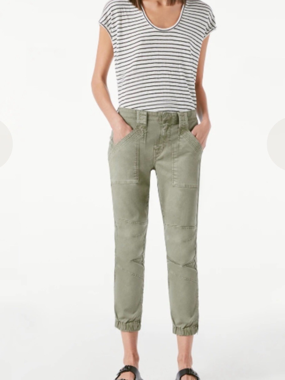 FRAME DENIM TRAPUNTO MOTO PANTS  WITH BANDED BOTTOM IN WASHED ALOE